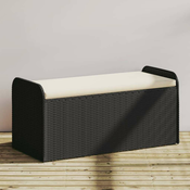 Vidaxl Klop z blazino črna 115x51x52 cm poli ratan