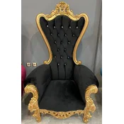 Casa Padrino baroque throne armchair with fine velvet fabric and rhinestones black/gold - Baroque style royal armchair - Baroque wedding armchair - Baroque giant armchair - Baroque furniture