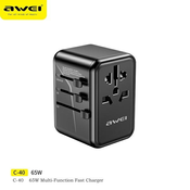 AWEI C-40 travel charger 2xUSB-A, 3xUSB-C 65W US/AU/EU/UK black