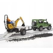 Džip Land Rover sa prikolicom i JCB mini bagerom i figurom BRUDER