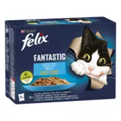 FELIX Fantastic Riblji izbor u želeu, potpuna hrana za kucne ljubimce, za odrasle macke, mokra hrana s tunom, lososom, bakalarom i listom u želeu, 12x85g