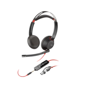 HP Poly 5220 Blackwire Stereo USB-C Headset +3.5mm Plug +USB-C/A Adapter, Black ( 8X231AA )