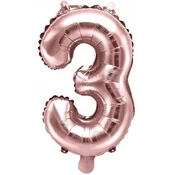 PartyDeco Folija balon številka 3 roza zlata 35 cm