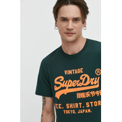 Pamucna majica Superdry za muškarce, boja: zelena, s tiskom