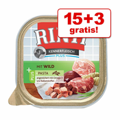 15 + 3 gratis! Mega pakiranje Rinti Kennerfleisch 18x300 g - Perutninska srca & rezanci