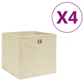 Vidaxl Škatle 4 kosi netkano blago 28x28x28 cm krem