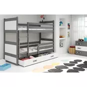 Drveni deciji krevet na sprat Rico sa fiokom - sivi - beli - 200x90 cm
