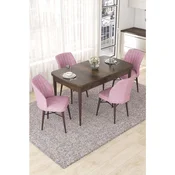 Hanah Home trpezarijski set Nef, sto na razvlacenje i 4 stolice, ploca u dekoru drveta Baroque, roze tkanina Jerry