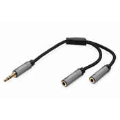 Stereo 3.5mm AUX AUDIO Splitter Y, M to 2*F Aluminum Housing ,Gold plated, NYLON Jacket 0,2m