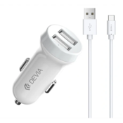 Devia 331190/D07 punjač za automobil s 2 USB priključka (15W) + kabel Type-C