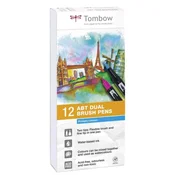 Tombow Dvostranski marker s čopičem ABT - Osnovne barve 12 kosov