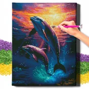 shumee Diamantna slika 5D z okvirjem Diamantno vezenje Veliki delfini Mozaik 40x50 cm