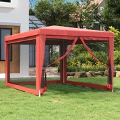 Šator za zabave s 4 mrežasta bocna zida crveni 3 x 4 m HDPE
