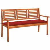 Greatstore Vrtna klop za 3 osebe z blazino 150 cm trden evkaliptus