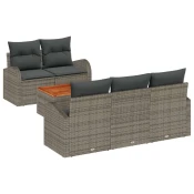 6-dijelni vrtni sofa set s jastučićima sivi poly ratan akacija 2-sjedni vrtni sofa s skladištem i jastučićima sivi poly ratan