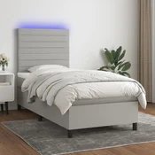 Greatstore Box spring postelja z vzmetnico LED svetlo siva 90x190 cm blago
