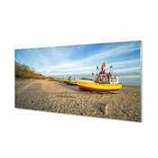 tulup.si Slika na akrilnem steklu Gdansk beach čolni morje 140x70 cm 4 obešalnika