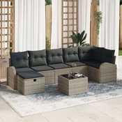 set od 8 vrtnih kauča s jastucima sivi poly rattan