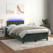 Greatstore Box spring postelja z vzmetnico LED tem. zelena 120x200cm žamet