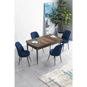 Hanah Home trpezarijski set Han, sto na razvlacenje i 4 stolice, ploca u dekoru drveta Baroque, teget tkanina Jerry
