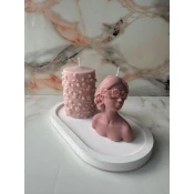 Aberto Design Set Betonskih sveca 39ST, Belo-rozi