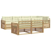 Set vanjskih sofa s jastukom 7 pcs Bijela i krem Poliester