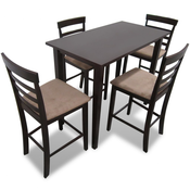 VIDAXL lesena barska miza in 4 barski stoli, rjava