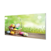 tulup.si Slika na akrilnem steklu Košarica jajce travnik 125x50 cm 4 obešalnika