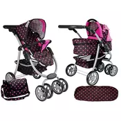 Trio voziček Lean Toys 7706 z vrečo, črno-roza