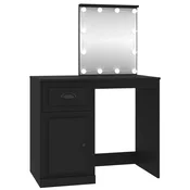 Vidaxl Toaletna mizica z LED lučmi črna 90x50x132,5 cm inženirski les