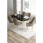 Hanah Home trpezarijski set Tia, sto i 6 stolica, ploca u dekoru crnog mermera, zlatne noge, kapucino tkanina Babyface