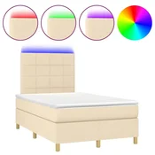 Vidaxl Box spring postelja z vzmetnico LED krem 120x190 cm blago