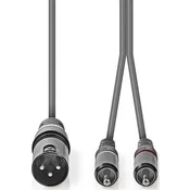 COTH15200GY15, Balansirani audio kabl, XLR 3-pinski muški, 2x RCA muški, Niklovani, 1,50 m, PVC