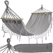 Gardlov Vrtna viseča mreža Gardlov 200x150 cm, s trdnimi lesenimi palicami, siva