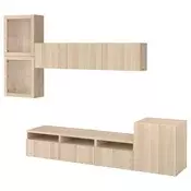 BESTA TV komb.odlaganje/staklena vrata, belo b. im. hrastovine/Lappviken im. b. b. hrast staklo, 300x42x211 cm