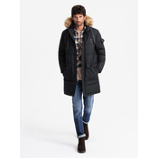 Ombre Mens long warm parka jacket with hood - black