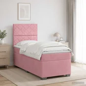 vidaXL Postelja boxspring z vzmetnico Roza 90 x 200 cm Žamet