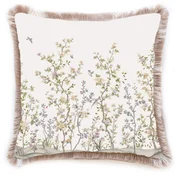 Casa Padrino luxury decorative pillow shrubs with flowers & birds white/multicolored/brown 45 x 45 cm - Printed velvet cushion with fringes - Luxury decorative accessories