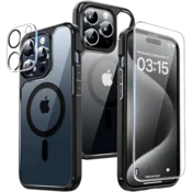 Komplet Tauri 5in1 ovitek + 2x zaščitno steklo + 2x zaščita za kamero za iPhone 15 Pro