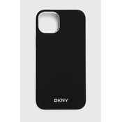 shumee Ovitek DKNY Liquid Silicone Small Metal Logo MagSafe za iPhone 15 Plus / 14 Plus (črn)