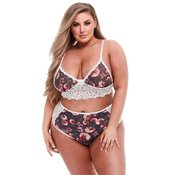Baci Plus Size - komplet modrčka s cvetlično čipko in visokim pasom
