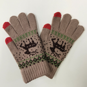 Zimske rokavice Winter Touch - pletene touchscreen rokavice za ženske z zimskim motivom - rjave