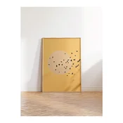 WallXpert uramljena slika 115224, jato ptica ispred svetlog sunca na oker pozadini, 50 x 70 cm, ram u boji prirodnog drveta