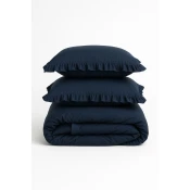Temno modra podaljšana posteljnina za zakonsko posteljo iz renforce bombaža 240x220 cm Ruffle Striped – Mila Home Luxury