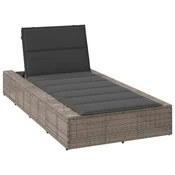 Vidaxl Ležalnik s plavajočo blazino Grey poli ratan
