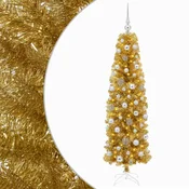 Vidaxl Umetno vitko božično drevo z okrasnimi kroglami 180 cm 300 LED