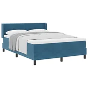 Vidaxl Postelja z vzmetnico z vzglavjem Temno modra 200 x 140 cm Žamet