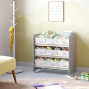 Songmics Knižna omara z 9 tkaninskimi shranjevalnimi škatlami 295x625x60 cm Siva