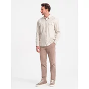 OMBRE Moška bombažna srajca REGULAR FIT z žepi na gumbe V1 OM-SHCS-0146 kremna MDN124365 S