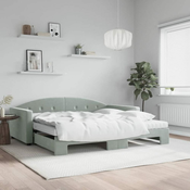 Greatstore Izvlečna dnevna postelja z vzmetnico sv. siva 100x200 cm blago